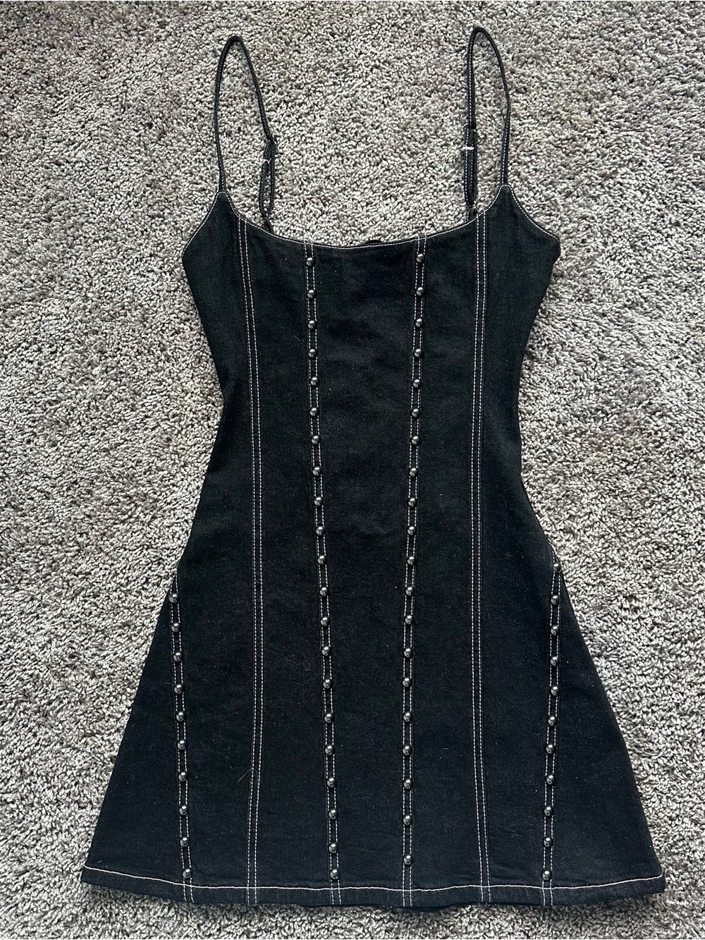 Dolls Kill Black Spaghetti-Strap Beaded Mini Dress